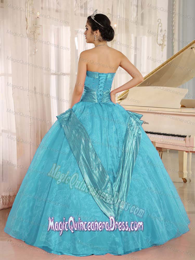 Aqua Blue Strapless Beaded Decorate Sweet Sixteen Dresses in Norwood