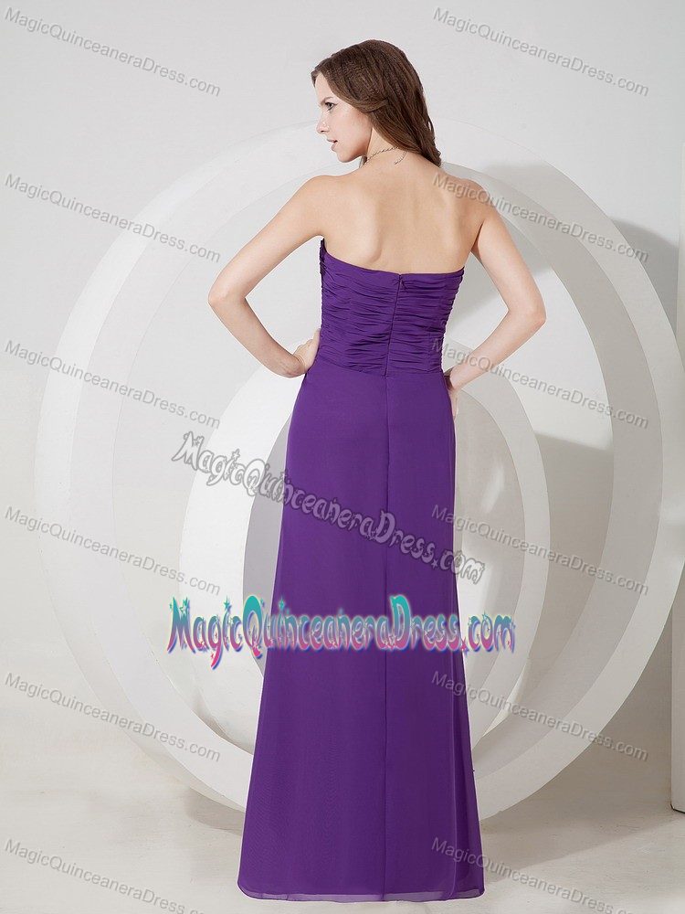 Lovely Sweetheart Floor-length Formal Dress For Damas with Ruche in Purple