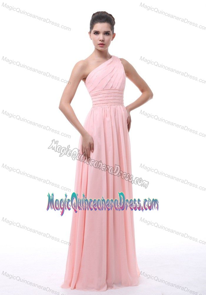 Wholesale Baby Pink One Shoulder Ruched Long 15 Dress For Dama in Taos