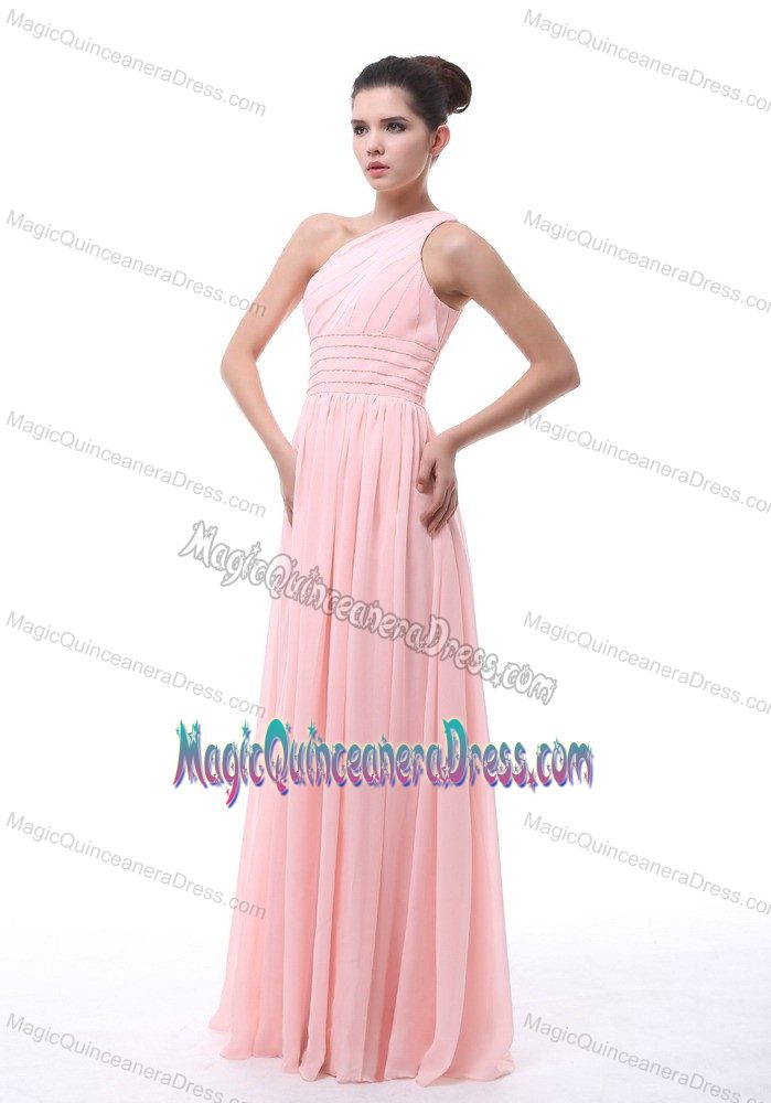 Wholesale Baby Pink One Shoulder Ruched Long 15 Dress For Dama in Taos