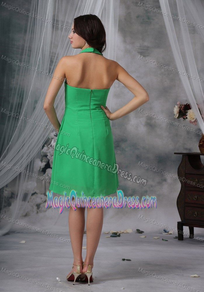 Sexy Halter Green Mini-length Cocktail Dresses For Damas with Ruche in Erie