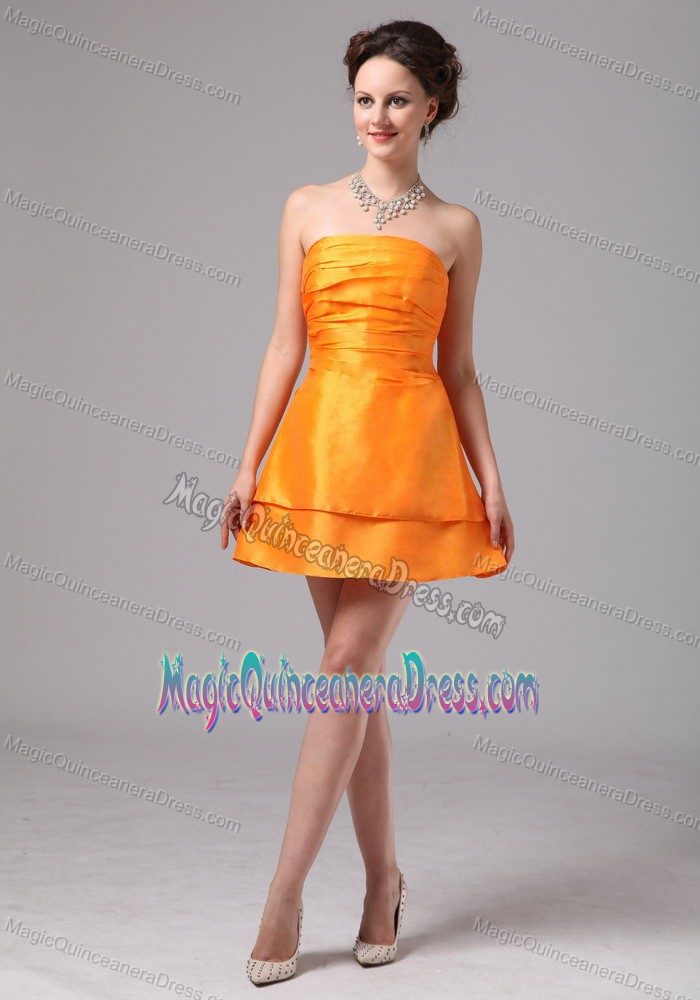 Lovely Orange Strapless Mini-length Quinceanera Dama Dresses with Two Layers