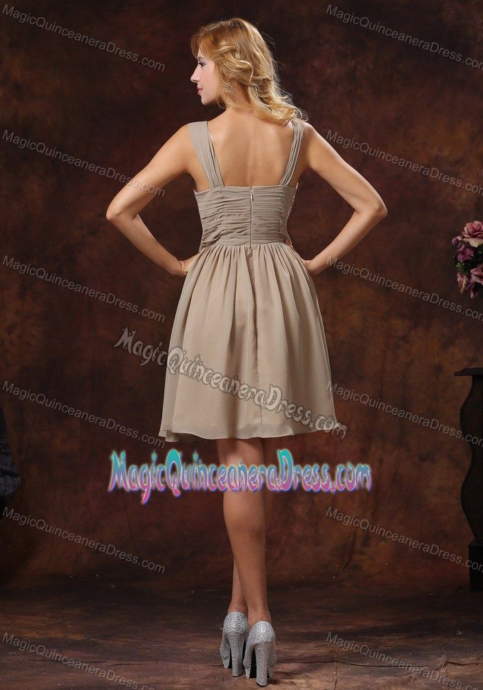 Zipper-up Knee-length Grey Ruched Dama Quinceanera Dresses with Straps