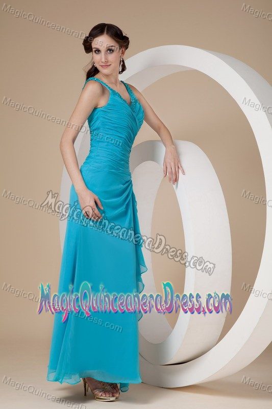 Special Teal Ruched Damas Dresses For Quince with Straps and Slit in Boise