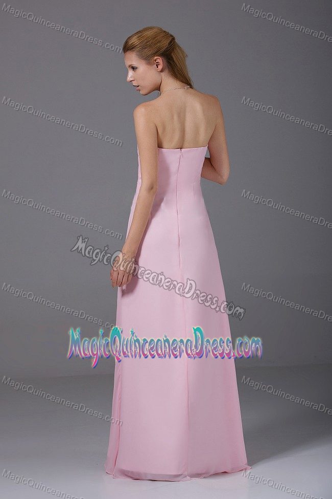 Zipper-up Baby Pink Ruched Strapless Floor-length Prom Dresses For Dama