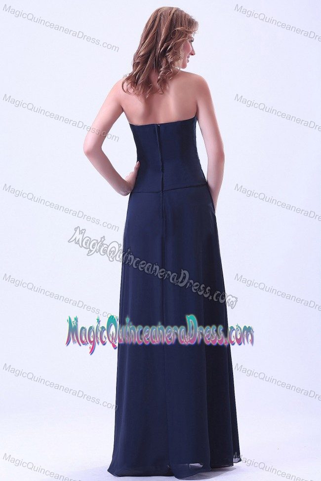 Zipper-up Navy Blue Strapless Floor-length Quince Damas Dress with Ruche