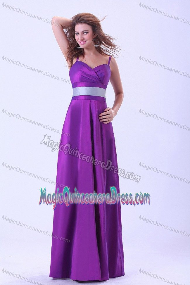 Elegant Purple Floor-length Dress For Damas with Spaghetti Straps and Belt