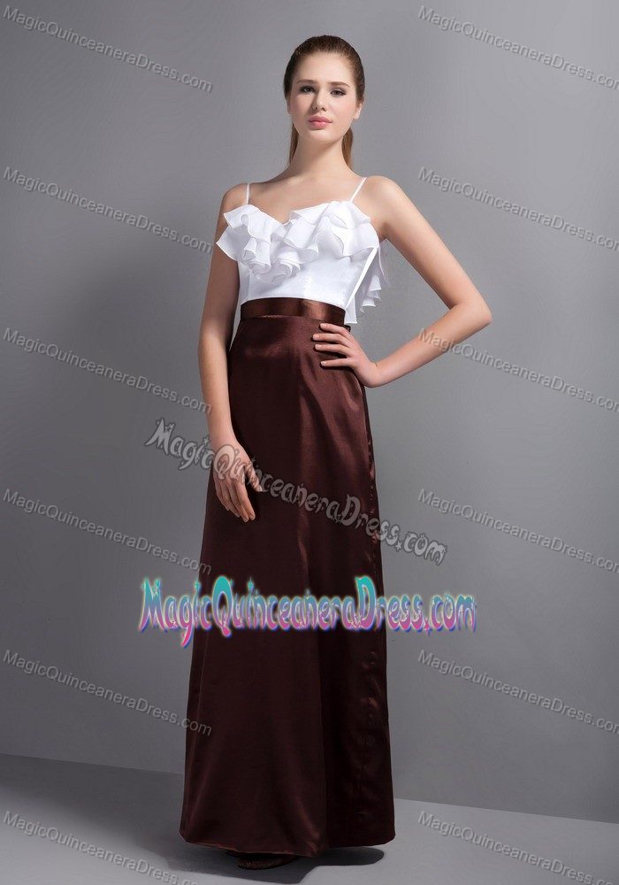 White and Brown Full-length Dresses For Dama with Straps and Ruffle-layers