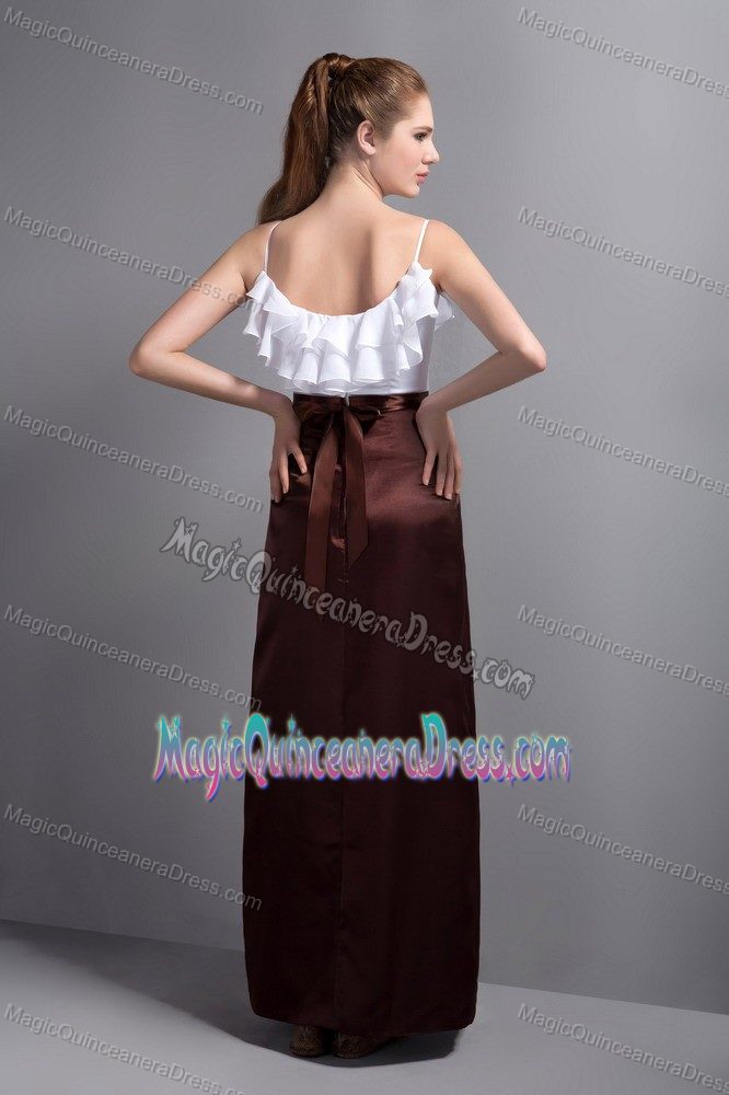 White and Brown Full-length Dresses For Dama with Straps and Ruffle-layers