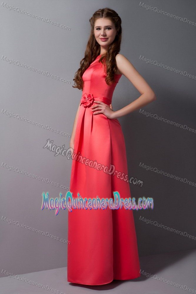 Luxurious High Neck Floor-length Quince Damas Dresses with Flower in Red