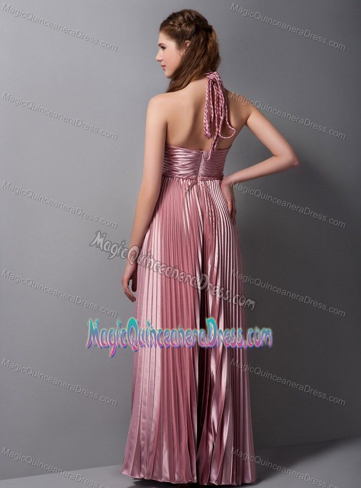 Exclusive Halter Pink Pleated Floor-length Prom Dresses For Damas in Easton