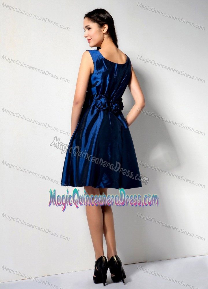 Elegant Royal Blue Scoop Knee-length Prom Dresses For Damas with Flowers