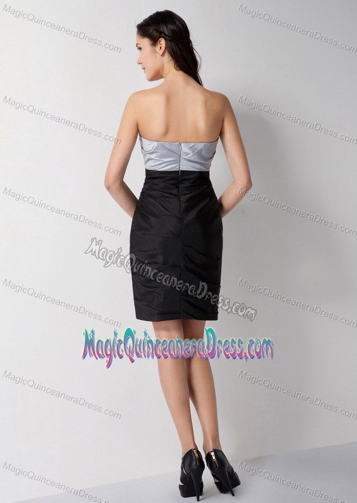 Zipper-up Silver and Black Strapless Short Formal Dresses For Damas in Erie