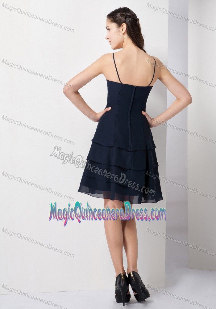 Lovely Navy Blue Mini-length Quinceanera Damas Dress with Flower and Straps