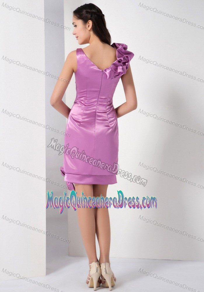 Special Lavender Single Shoulder Mini-length Dresses For Damas with Bow
