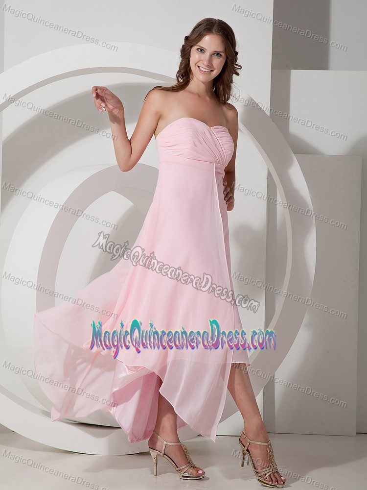 Baby Pink Ruched Sweetheart Asymmetrical Quince Damas Dresses in Taos