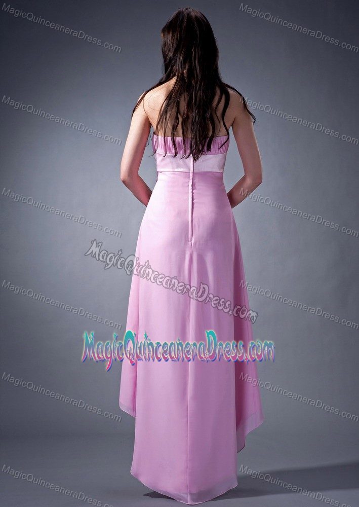 Modest Pink Ruched Strapless High-low Dama Quinceanera Dresses in Boise