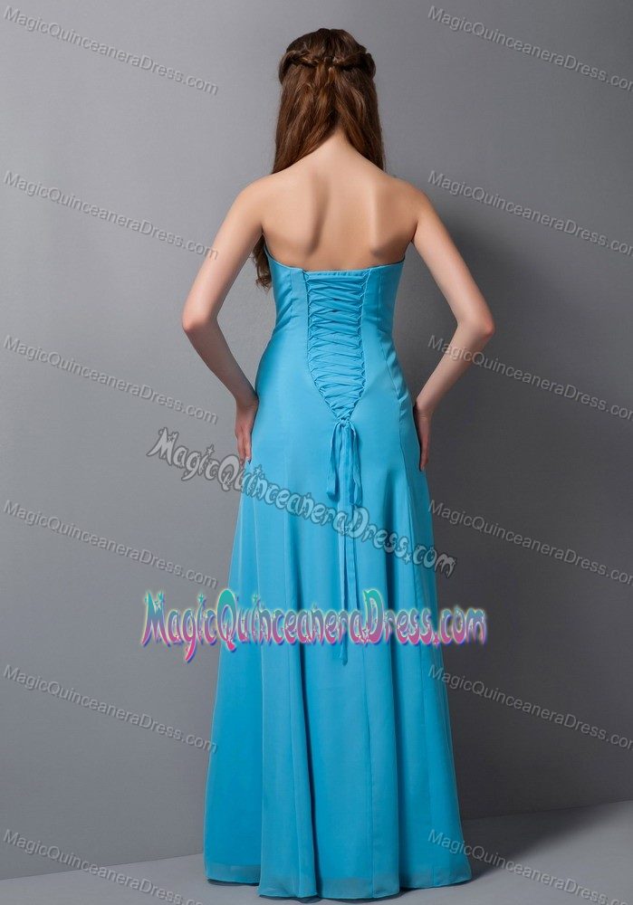 Simple Aqua Blue Strapless Floor-length 15 Dresses For Damas with Layers