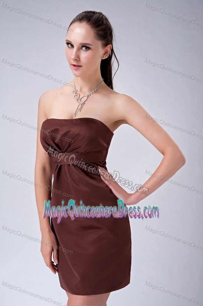 Brown Strapless Mini-length Prom Dresses For Damas with Ruche in Boston