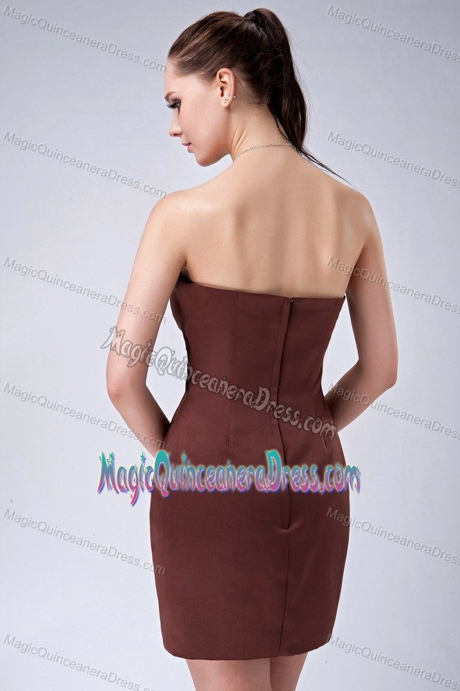 Brown Strapless Mini-length Prom Dresses For Damas with Ruche in Boston