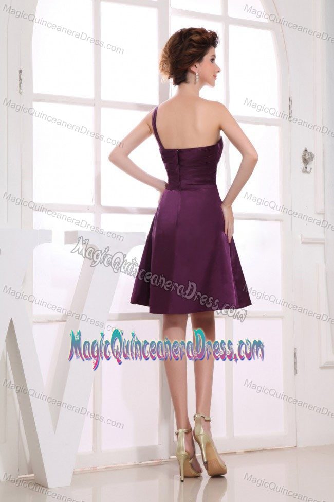 Dark Purple Sheath One-Shoulder Knee-Length Ruched Dress for Dama in Crieff