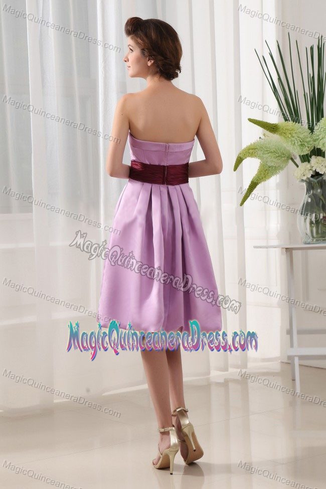 A-Line Knee-Length Strapless Dama Dress with Ruching and Belt in Violet in Perth