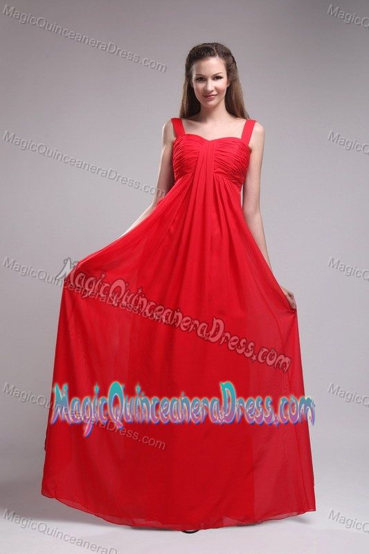 Red Empire Straps Floor-Length Ruched Prom Dress for Dama in Perth