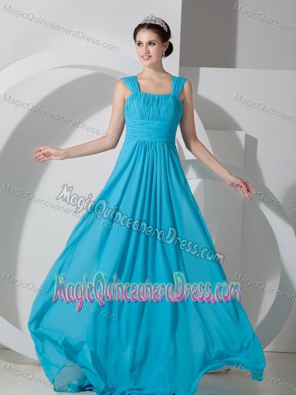 Empire Square Ruched Floor-Length Dress for Dama in Teal in Broxburn