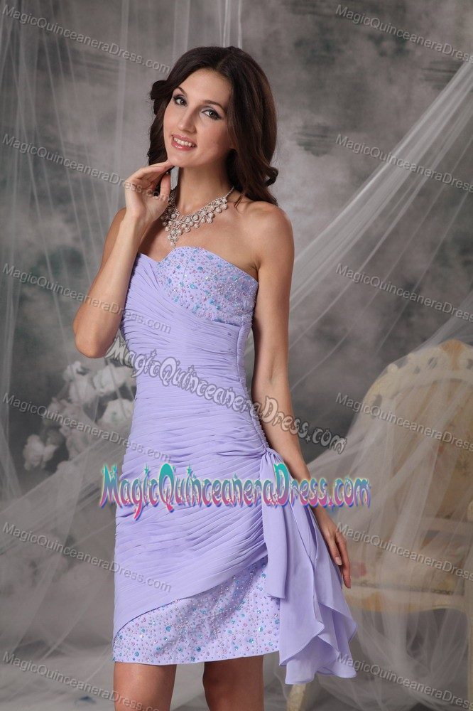 Clearance Sweetheart Lilac Ruched Short Quince Dama Dresses with Beads