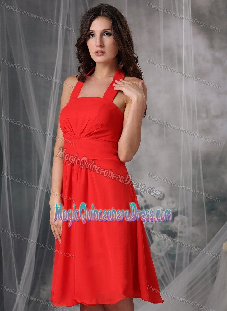 Affordable Zipper-up Halter Short Red Dama Dress for Quince under 100