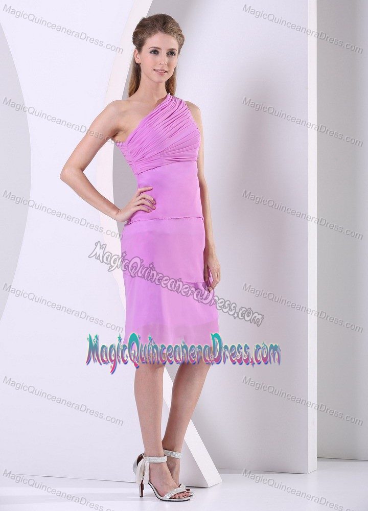One Shoulder Lavender Chiffon Short Quinceanera Dama Dresses Factory
