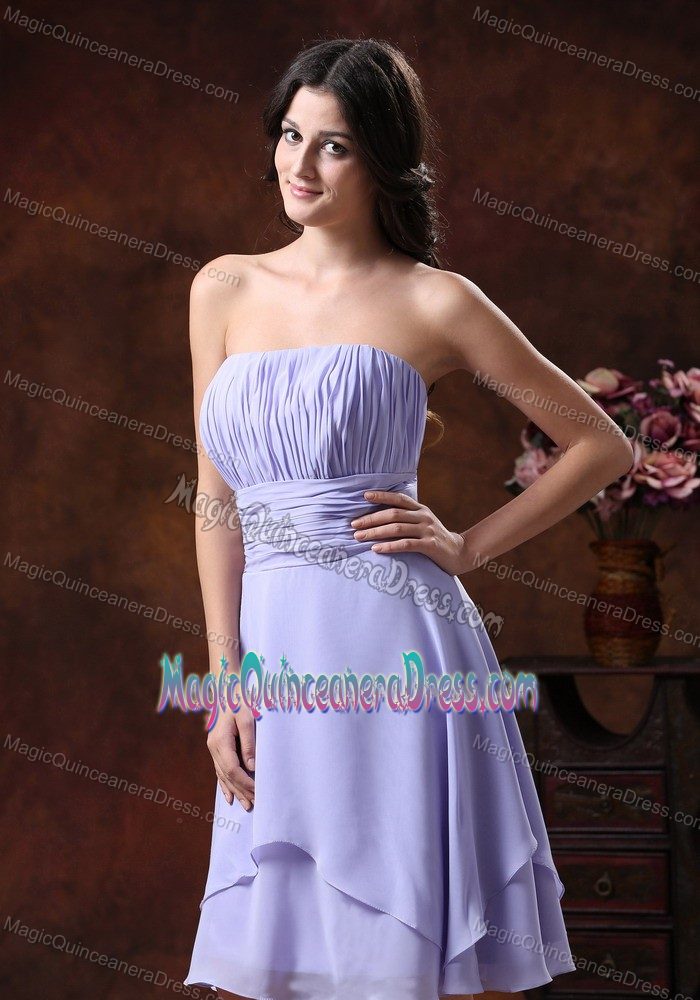Modest Strapless Ruched Short Dama Dress for Quinceaneras in Lilac Online