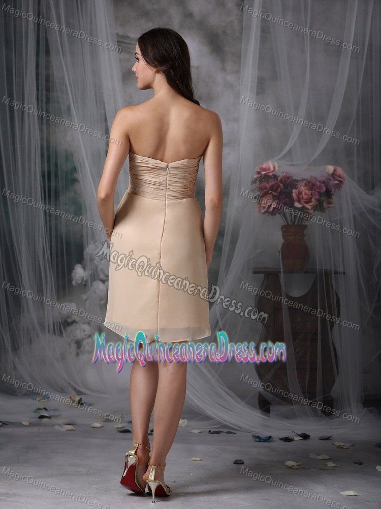 Sweetheart Ruched Short Champagne Chiffon Quince Dama Dress for Wholesale