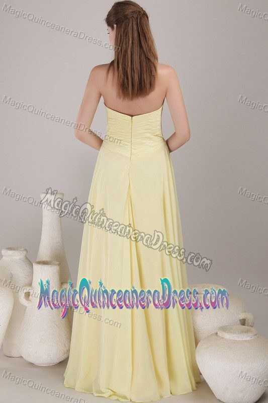Sweetheart Floor-length Chiffon Ruched Dama Dresses in Yellow in Olympia