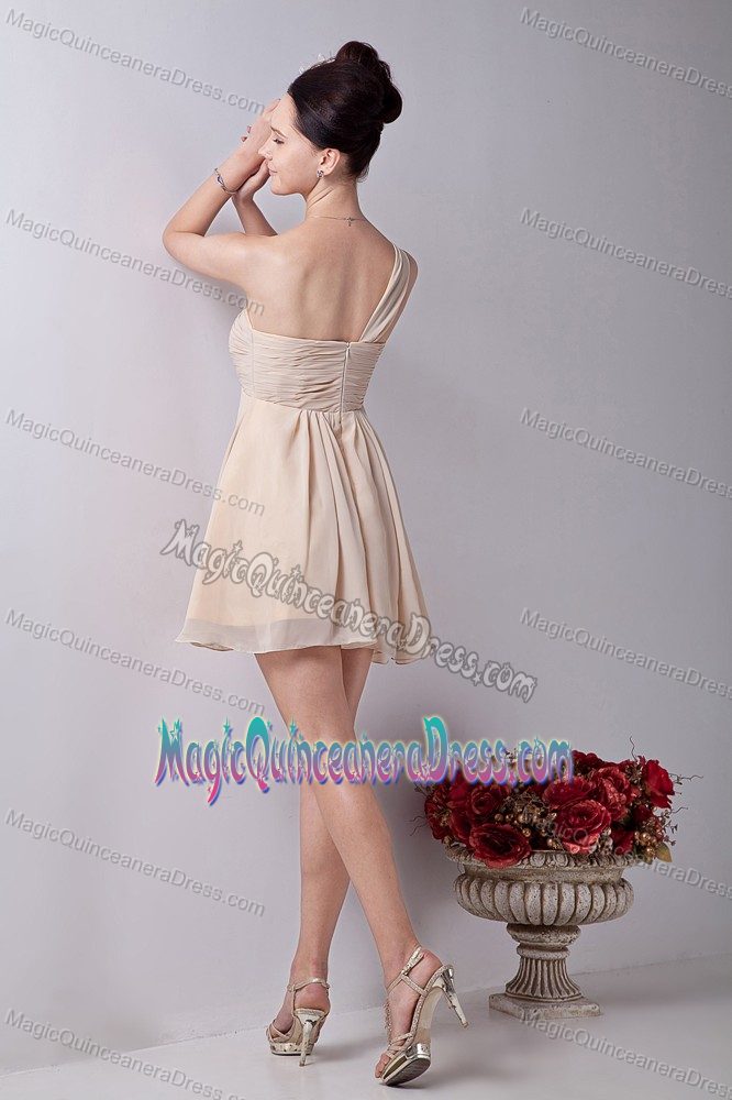 One Shoulder Mini-length Chiffon Ruched 15 Dresses For Damas in Champagne