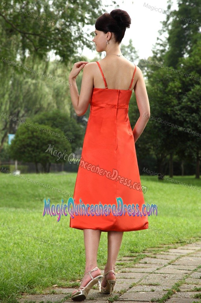 Newest Straps Beaded Orange Dama Dresses in Tea-Length in Walnut Creek