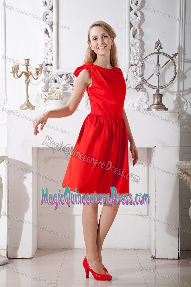 Simple Scoop Red Taffeta Party Dama Dresses in Knee-Length in Thousand Oaks