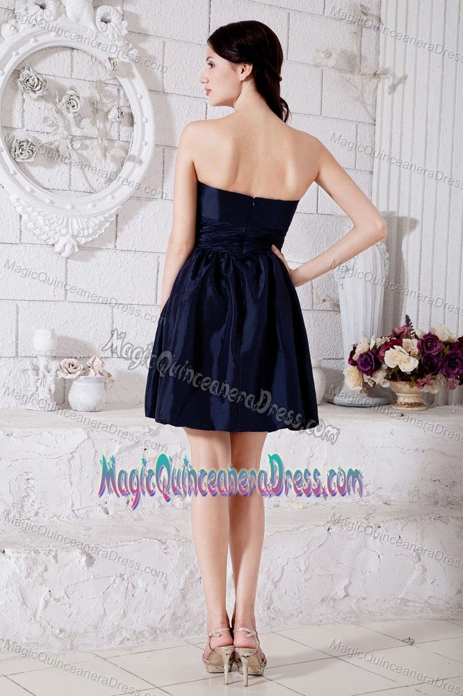 Navy Blue Ruched Strapless Mini-length Taffeta 15 Dresses for Damas in Redmond