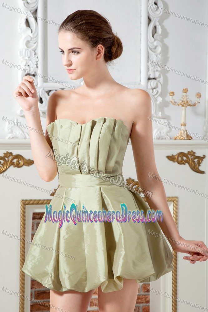 Olive Green Sweetheart Mini-length Taffeta Party Dama Dresses with Ruches