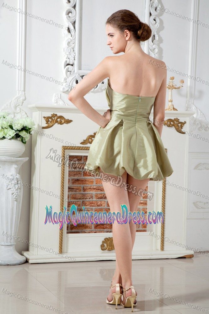 Olive Green Sweetheart Mini-length Taffeta Party Dama Dresses with Ruches