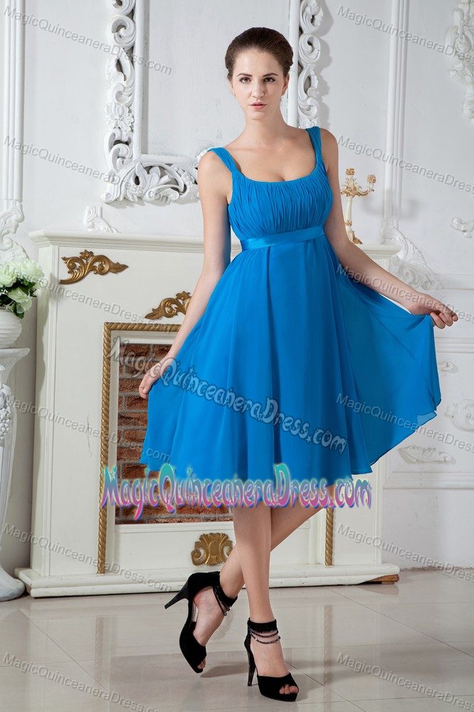 Knee-length Chiffon Ruched Prom Dresses For Dama in Teal in Olympia