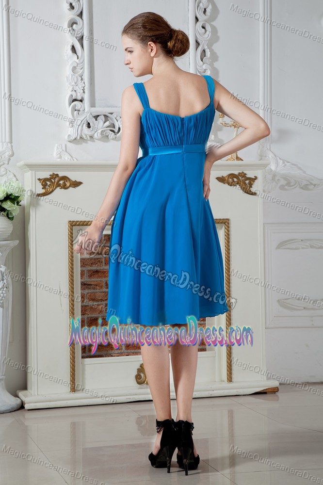 Knee-length Chiffon Ruched Prom Dresses For Dama in Teal in Olympia
