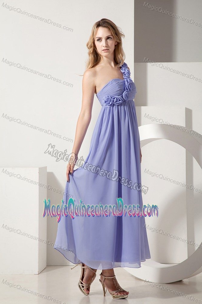 A-line One Shoulder Hand Flowery Chiffon Party Dama Dresses in Lilac in Auburn