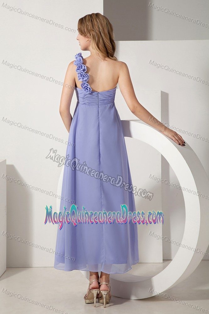 A-line One Shoulder Hand Flowery Chiffon Party Dama Dresses in Lilac in Auburn