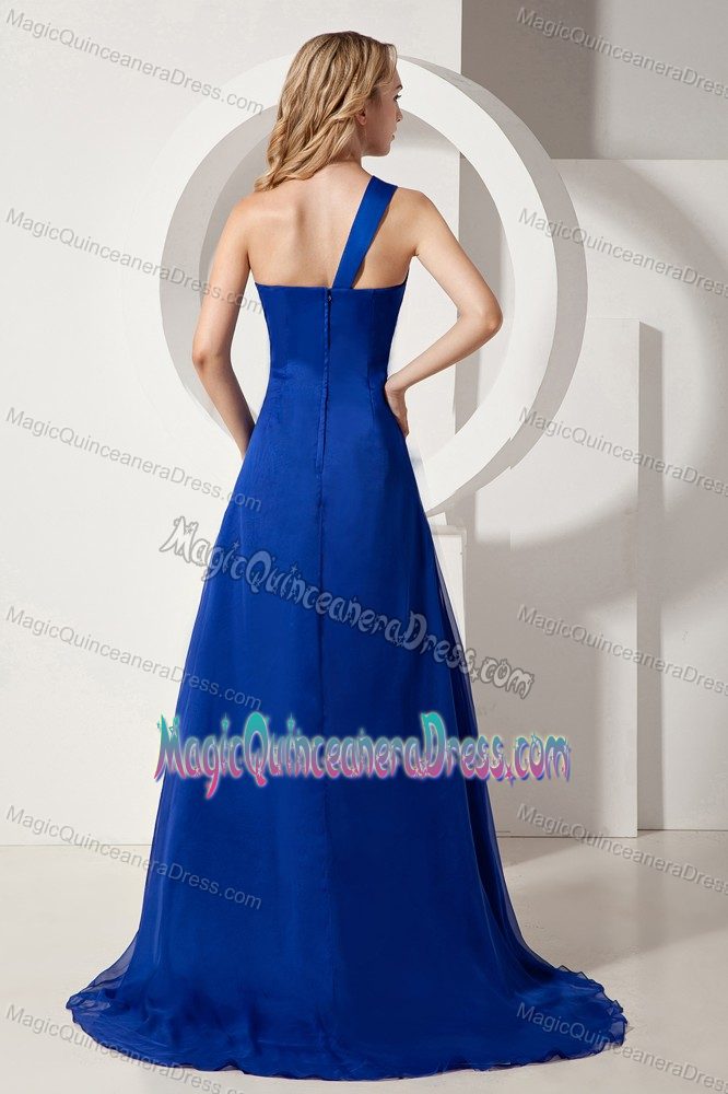 Royal Blue One Shoulder Ruched Dresses For Damas with Brush Train in Everett