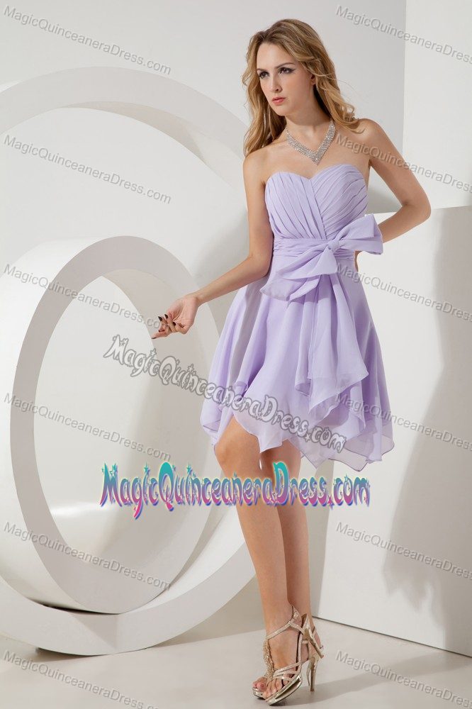 Lilac Sweetheart Mini-length Chiffon Party Dama Dresses with Bowknot in Bothell