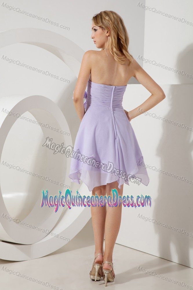 Lilac Sweetheart Mini-length Chiffon Party Dama Dresses with Bowknot in Bothell
