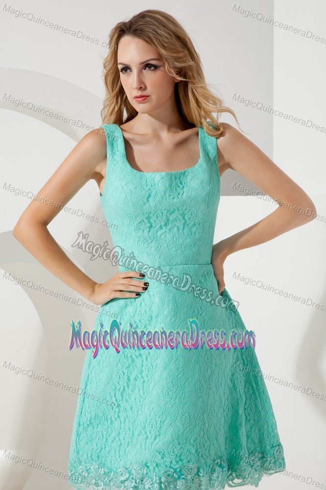 Mini-length Lace Turquoise Dama Dress For Quinceaneras in Lynnwood WA
