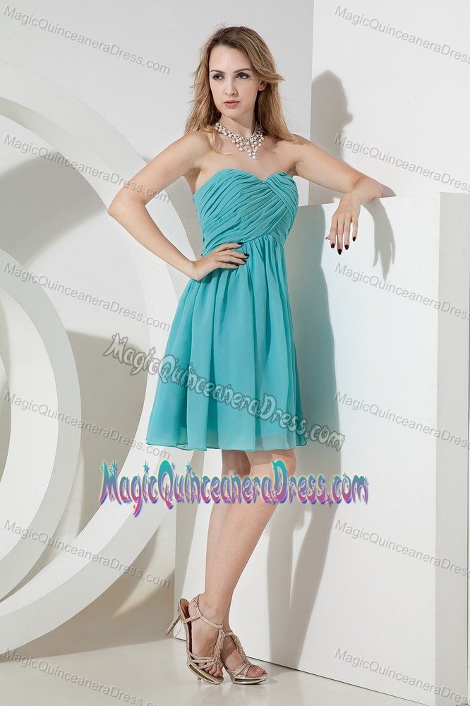 Turquoise Sweetheart Ruched Knee-length Chiffon Dama Dresses in Kirkland