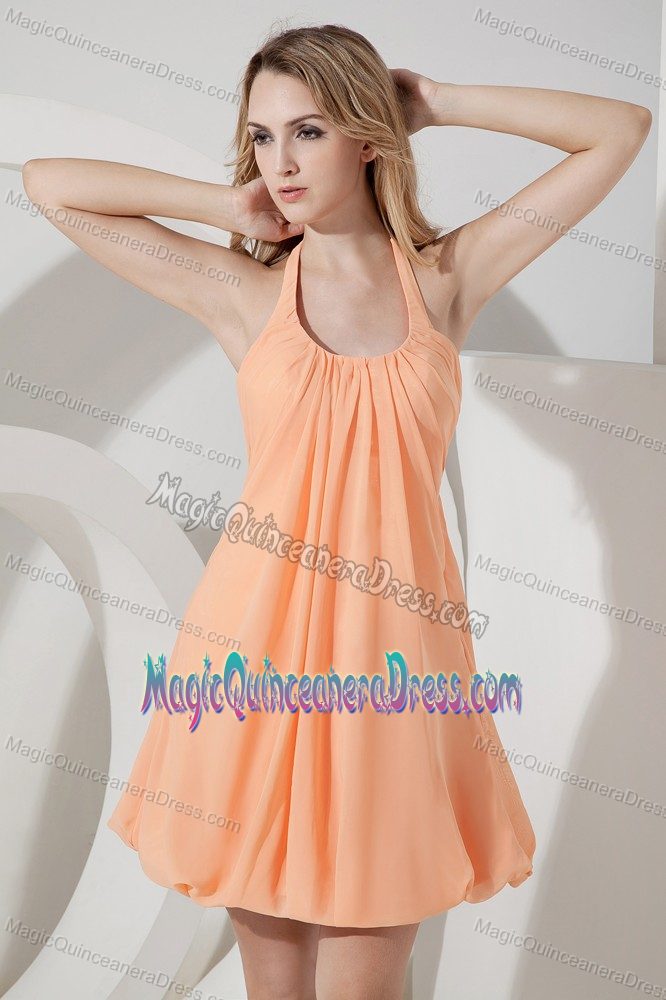 Halter Mini-length Chiffon Ruched 15 Dresses For Damas in Orange in Poulsbo